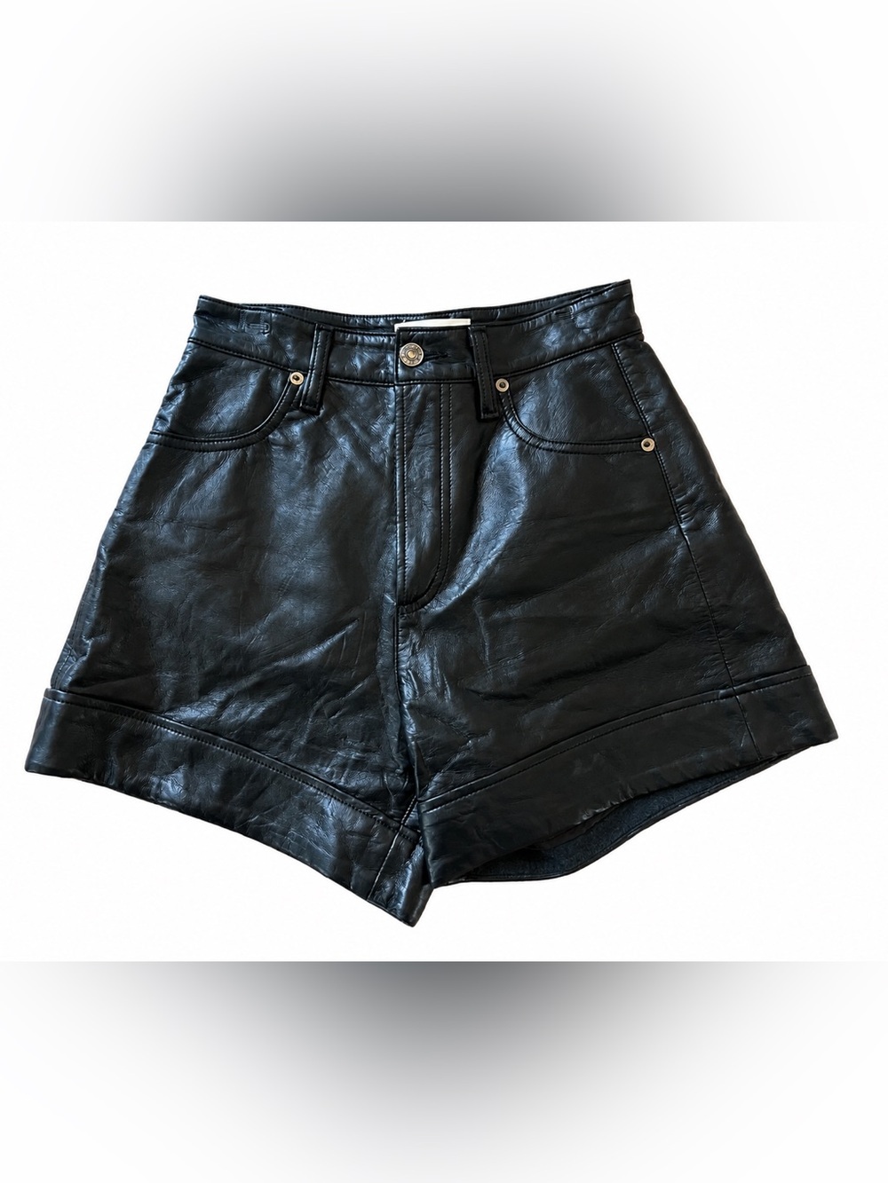 AGOLDE Black Recycled Leather High Rise Shorts Size 23 Made in USA Night Out - Picture 3 of 14